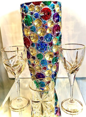 NEW - Gage 24K Gold Bubble Vase and Trix Wine Glasses 
